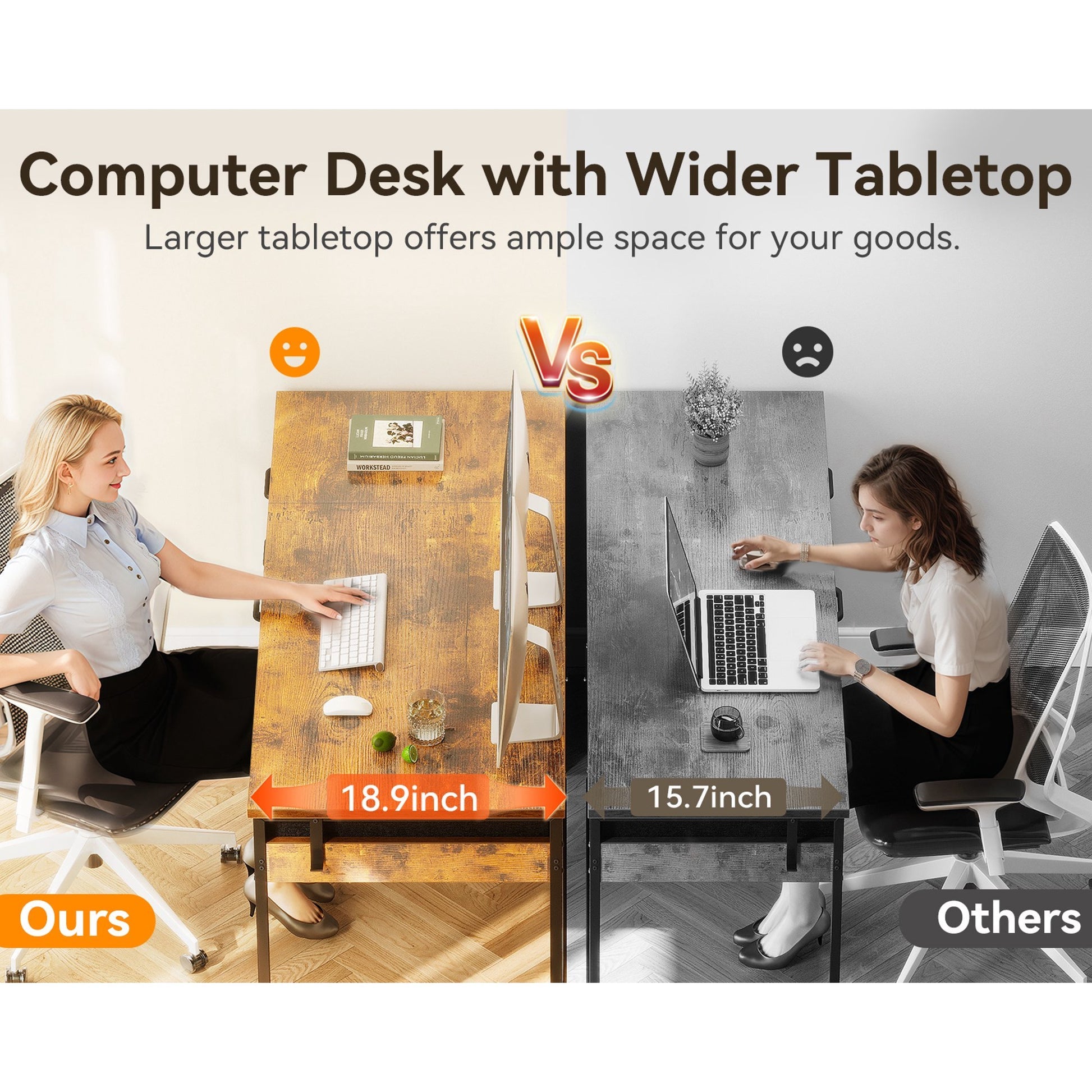 48" Home Office Desk with 6 Drawers, Modern Computer Desk with Small Space, Corner Computer Desk, Vintage