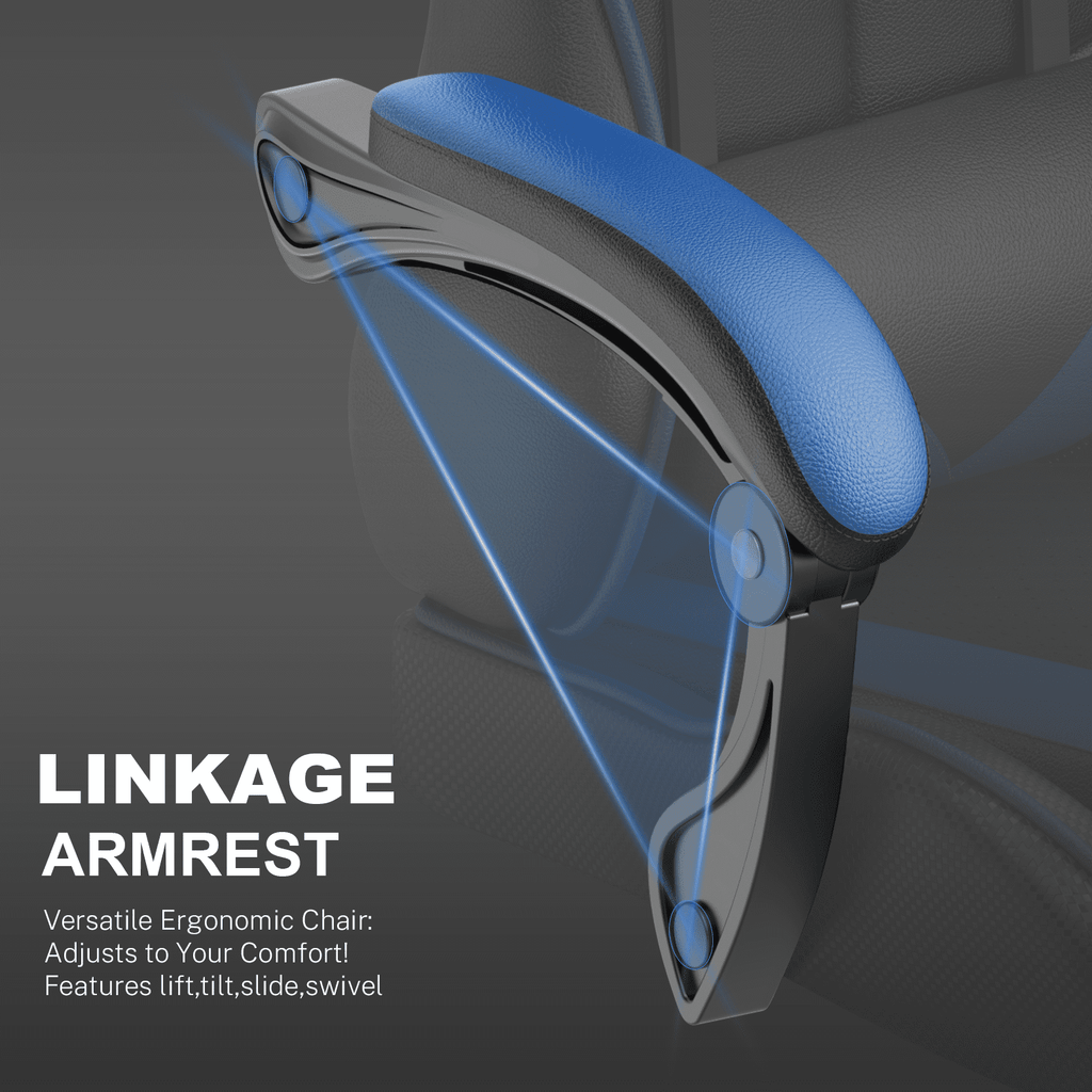 Soontrans Gaming Chair with Footrest, Ergonomic Office Chair High Back with Headrest & Massage Lumbar Support, Swivel Leather Chairs, Blue