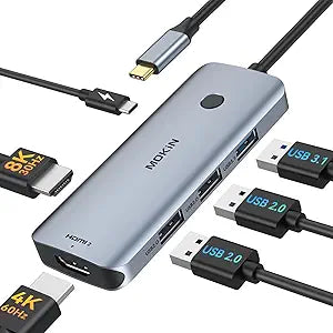 Docking Station USB C to Dual HDMI Adapter, MOKiN USB C Hub Du al HD MI Monitors for Windows,US B C Adapter with Dual HDMI,3 USB Port,PD Compatible for Dell XPS 13/15, Lenovo Yoga,etc