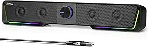 Jeecoo A40 Bluetooth Computer Speakers with Clear Sound, USB Plug & Play PC Speakers with LED Light, Computer Sound Bar with Switch Button for Desktop Laptop Monitor (USB-C Adapter Included)