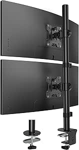 HUANUO Vertical Dual Monitor Mount, Stacked Monitor Stand for 2 Monitors with Height Adjustment Computer Monitor Arm Supports Two 17 to 32 Inch with C Clamp Each Desk Mount Hold up to 17.6lbs