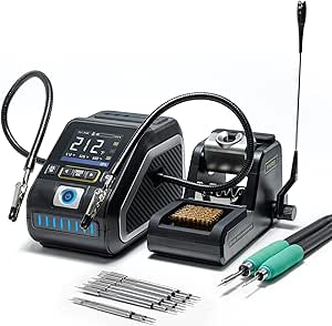 FNIRSI DWS-200 200W Precision Digital Soldering Station Kit, with 3 F210 & 6 F245 Soldering Iron Tips and 2 Helping Hands, Temp Value & Curve Mode, 3 Temperature Storage, Full-Color Display