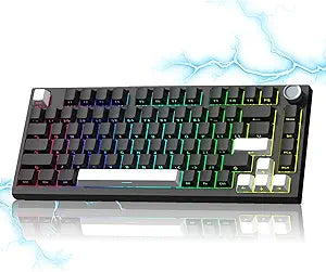 Keymatic Wireless Mechanical Keyboard,75% Hot Swappable Custom Keyboard with Knob,RGB Backlit,Side Printed PBT Keycaps,2.4GHz/USB-C/BT5.0 Mechanical Gaming Keyboards