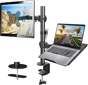 HUANUO Adjustable Monitor Stand, Single Arm Desk Mount for 32 inch Screen and 17 inch Laptop, Heavy Duty Ergonomic Bracket Holds 22lbs