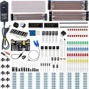 Upgraded Electronics Component Fun Kit Power Supply Module, Jumper Wire, 830 Breadboard, LED,Capacitor,Diode,Resistor,Transistor,Compatible Raspberry Pi, STM32