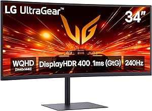 LG 34G630A-B 34-Inch Ultragear WQHD (3440 x 1440) Curved Gaming Monitor, 240Hz, 1ms, FreeSync Premium, DisplayHDR 400, Built-in Speaker, HDMI, DisplayPort, USB Type-C, Tilt/Height/Swivel Stand, Black