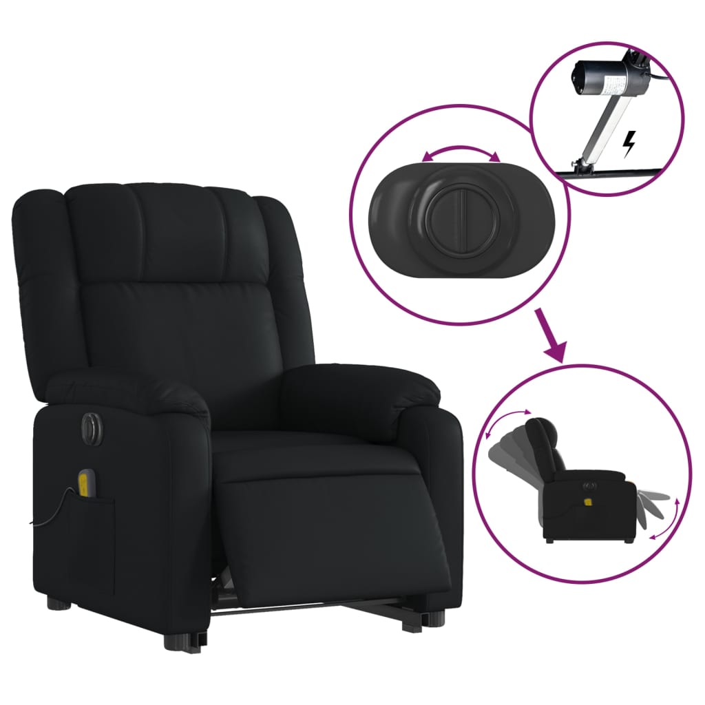 vidaXL Electric Stand up Massage Recliner Chair Black Faux Leather