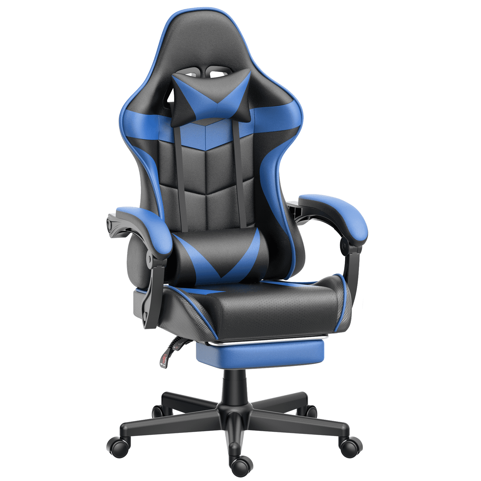 Soontrans Gaming Chair with Footrest, Ergonomic Office Chair High Back with Headrest & Massage Lumbar Support, Swivel Leather Chairs, Blue