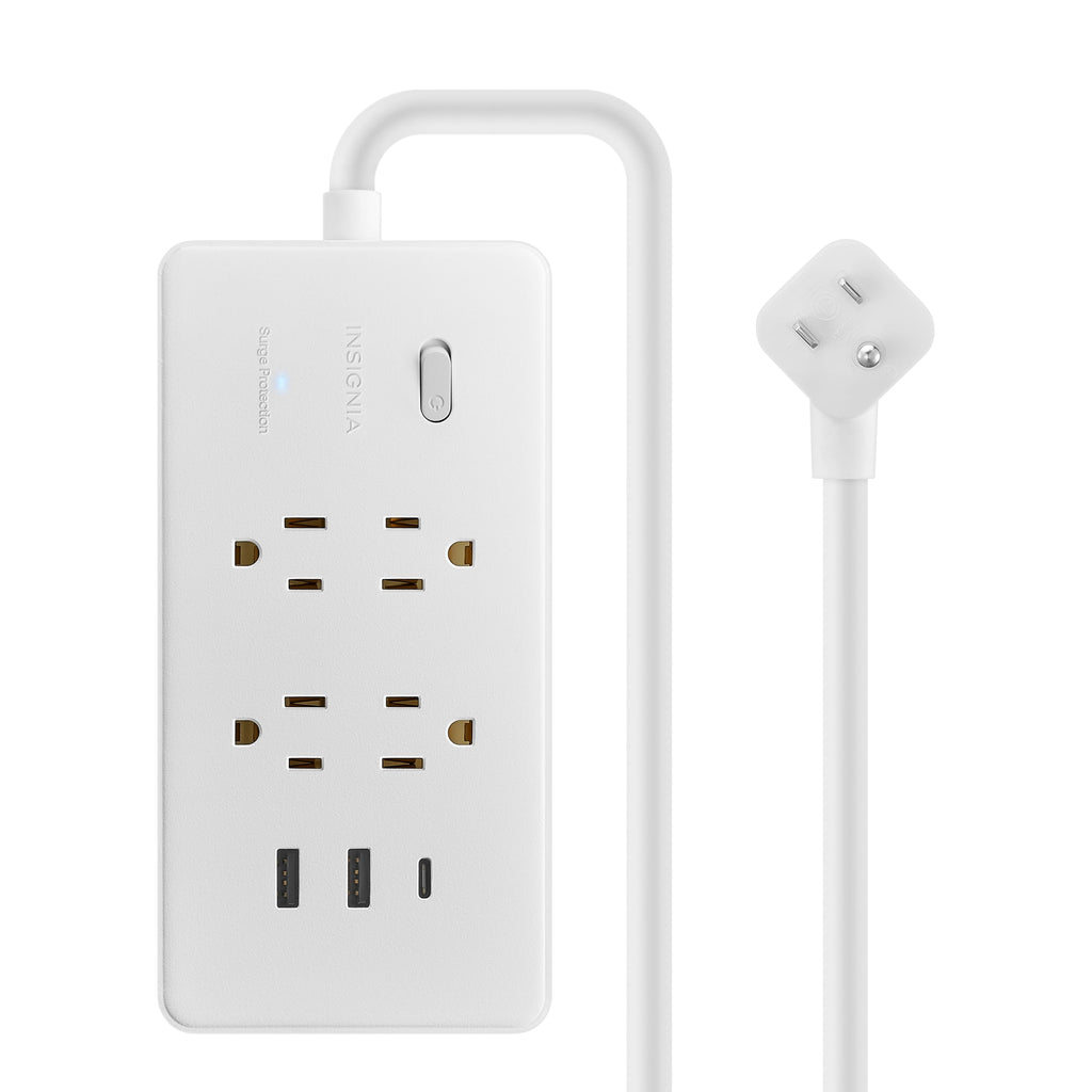 Insignia™ 4 Outlet / 1 USB C / 2 USB 1,200 Joules Surge Protector Strip with 6 ft. Power Cord White NS-FOSPPD26 - Best BuyLoading...