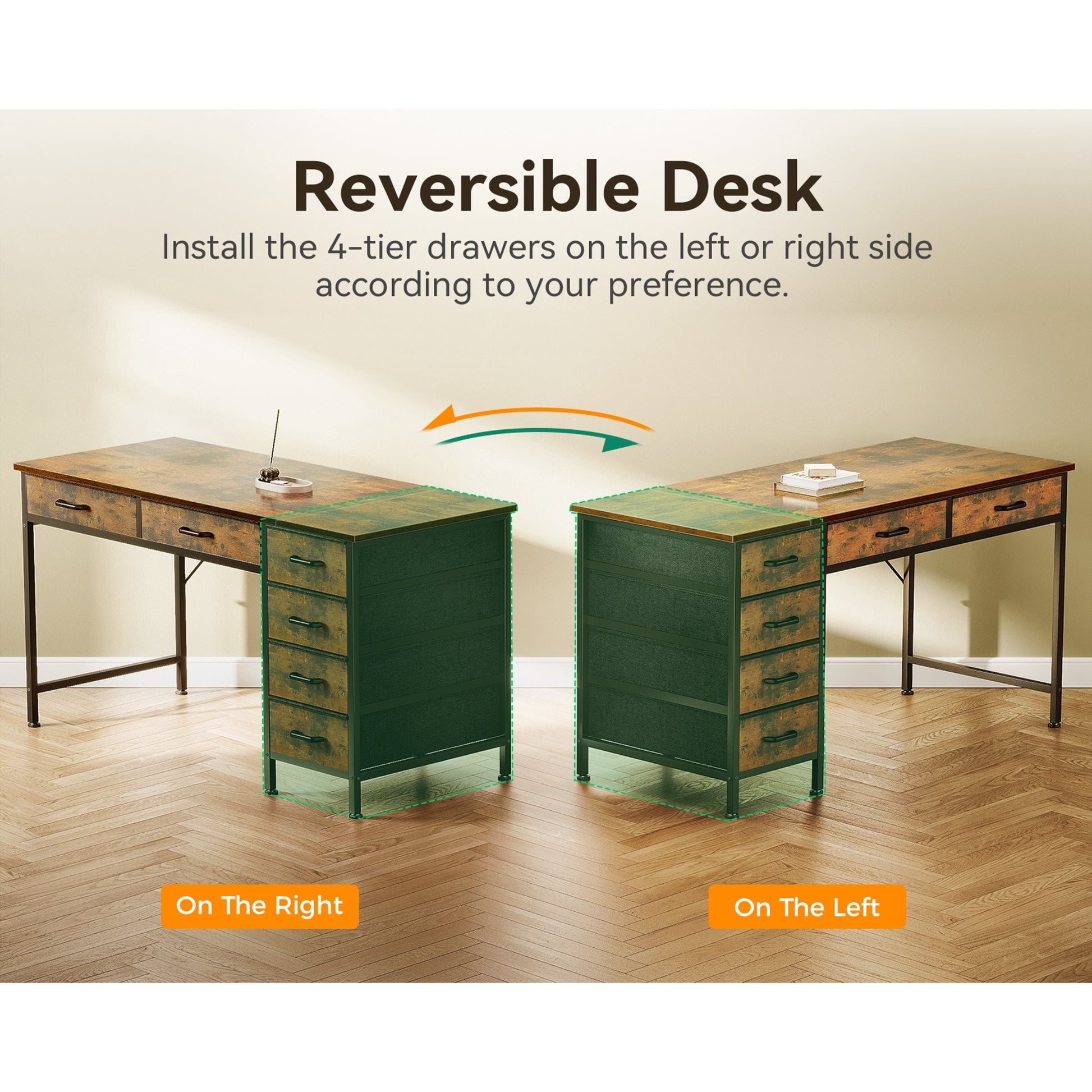 48" Home Office Desk with 6 Drawers, Modern Computer Desk with Small Space, Corner Computer Desk, Vintage